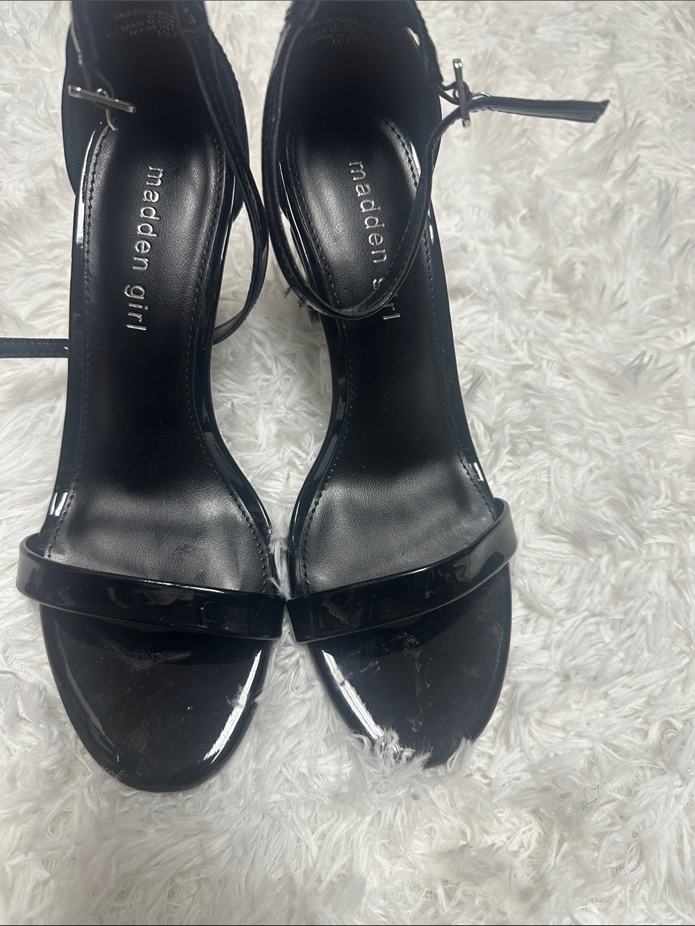 Madden Girl Black Patent Ankle Strap Heels